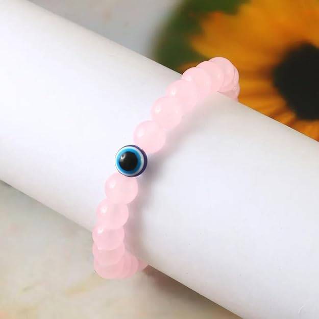 Gehena By Estele Charming Pink Evil Eye Bracelet For Men & Women: Stylish & Protective Pink Beaded Bracelet F : OSAK007-IRPNBR