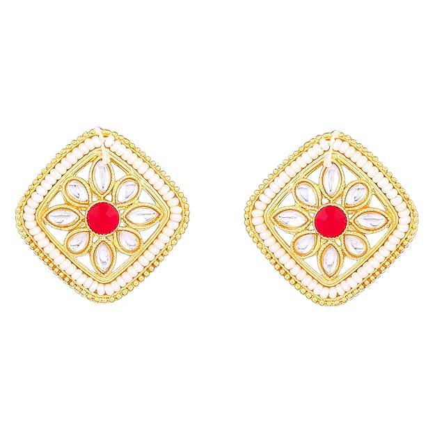 Estele Gold Plated Square Designer Kundan-Studded Gehena Necklace Set For Women : PJ-021-IGRBNKER