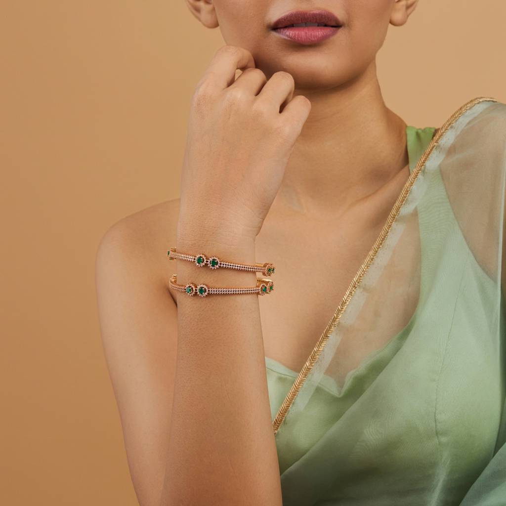 Kushal'S Fashion Jewellery Green Gold-Plated Party Wear Zircon Bangle : 424681