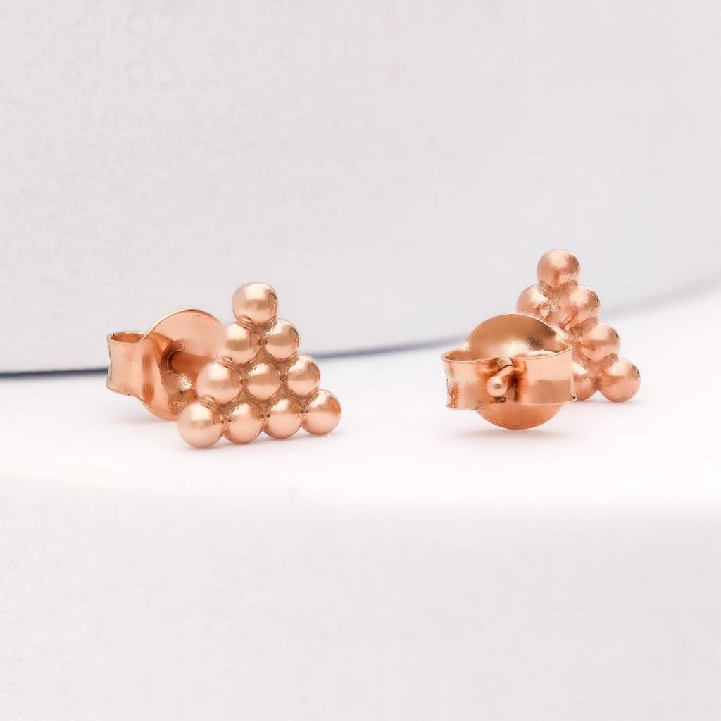 925 Silver Triangle Stud Earrings | Rose Gold Plated Beaded Geometric Earrings : SE_000674