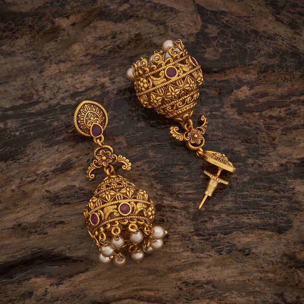Kushal'S Fashion Jewellery Ruby Gold-Plated Ethnic Antique Jhumkas-185171 : 441929