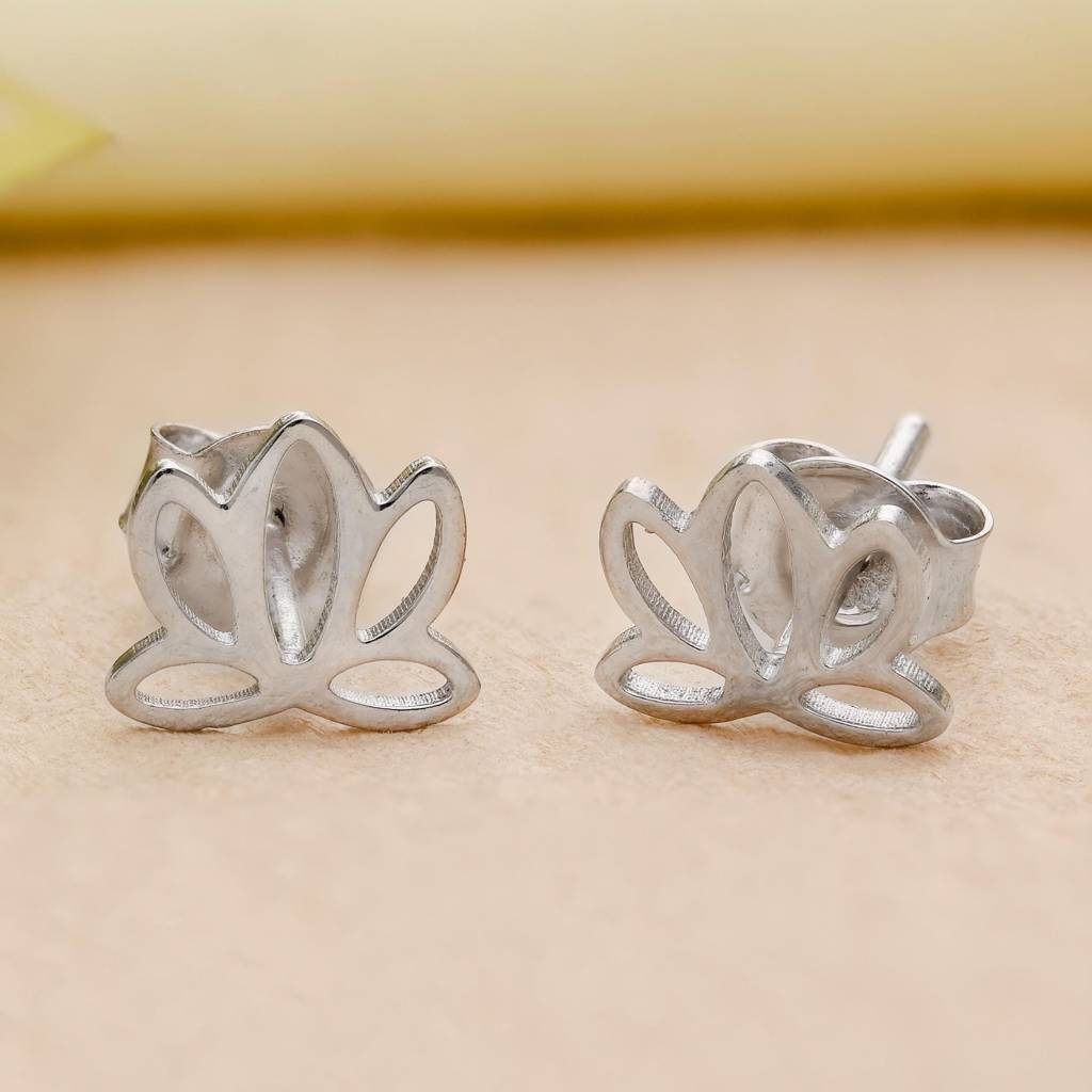 925 Silver Lotus Flower Stud Earrings | Elegant Yoga Jewelry Gift : SE_000811