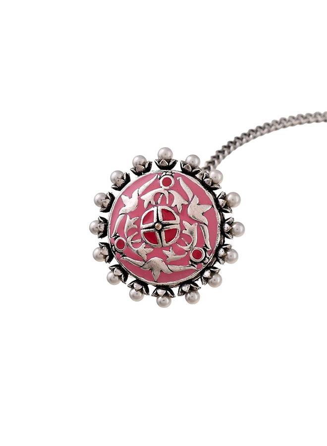 Shwet Kamal Enamelled White Pearls Borla Maang Tika : 8905124446661