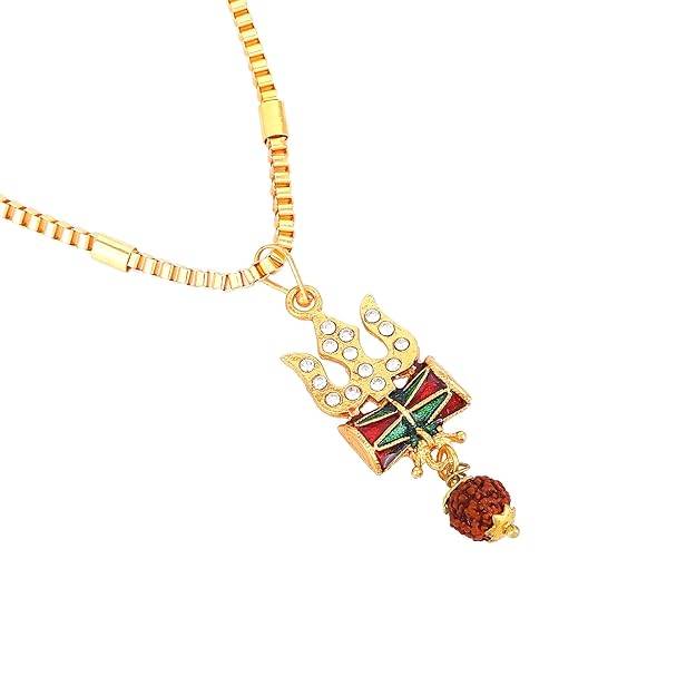 Gehena By Estele Fashion Jewelry Trishool With Damru Pendant Necklace For Men'S: Gold Plated Divine Tris : OSAK029-IGWEPENDANT