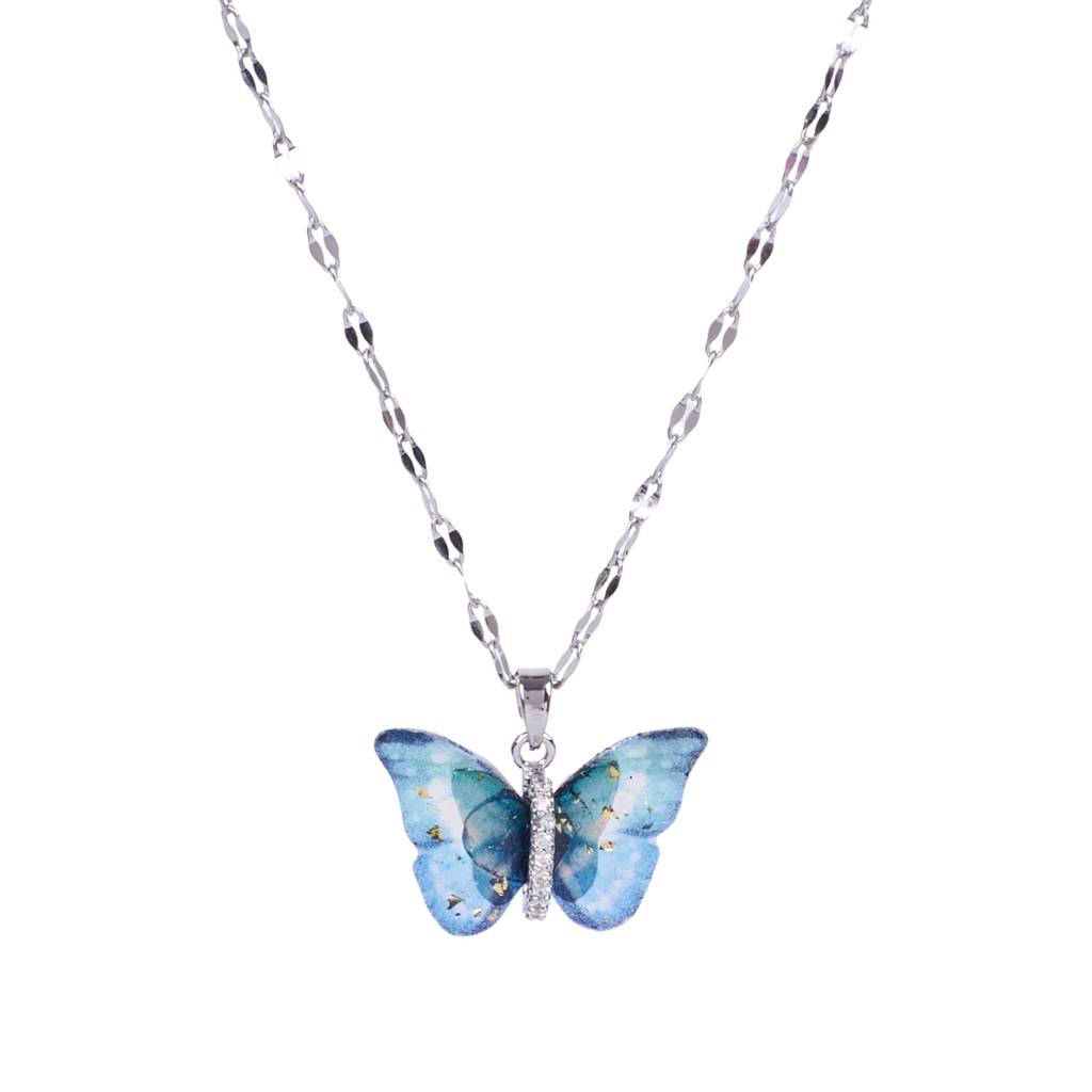 Vibrant Blue Silver Winged Beauty Necklace : NS11716