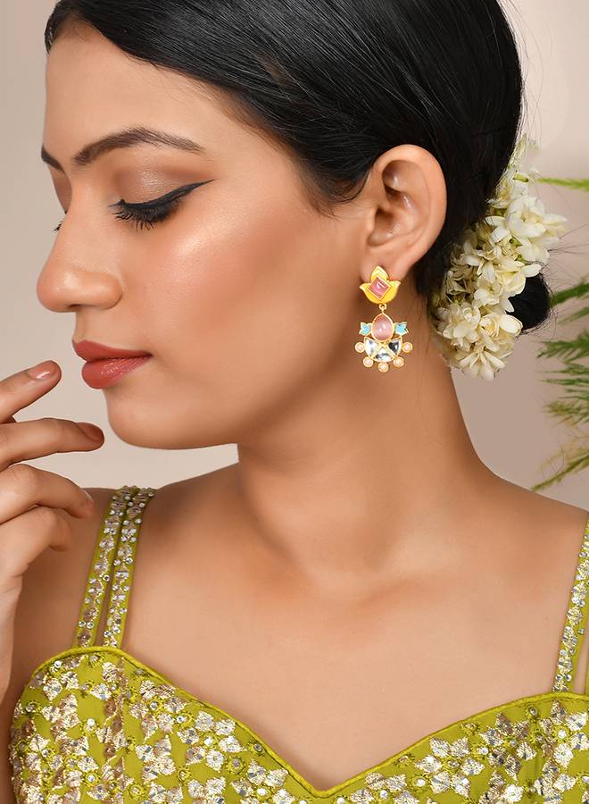 Forever More Yellow Blue Lotus Drop Earings : 8905124498400