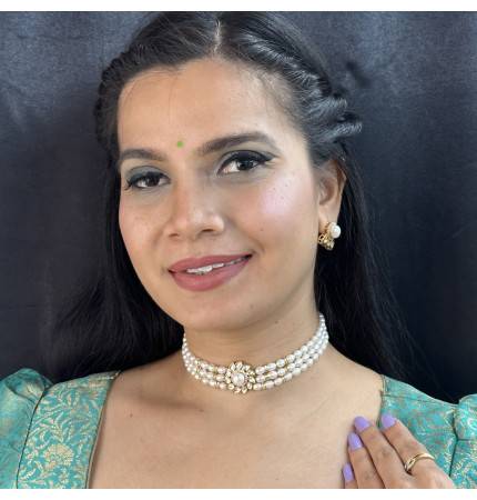 Sri Jagdamba Pearls Mahika 3 Lines Pearl Choker Set : JPDEC-23-006