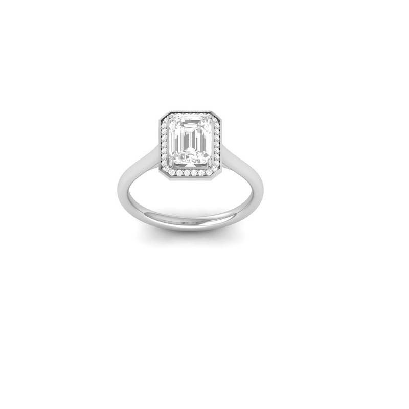 Elegant Halo Engagement Ring With Emerald Cut Moissanite 14K Gold Plated : TGDR-620-R-6
