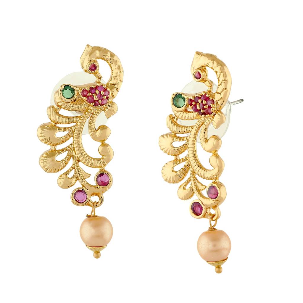 Estele Gold Plated Cz Flair Peacock Designer Earrings For Women : AD-633-IG-ERER