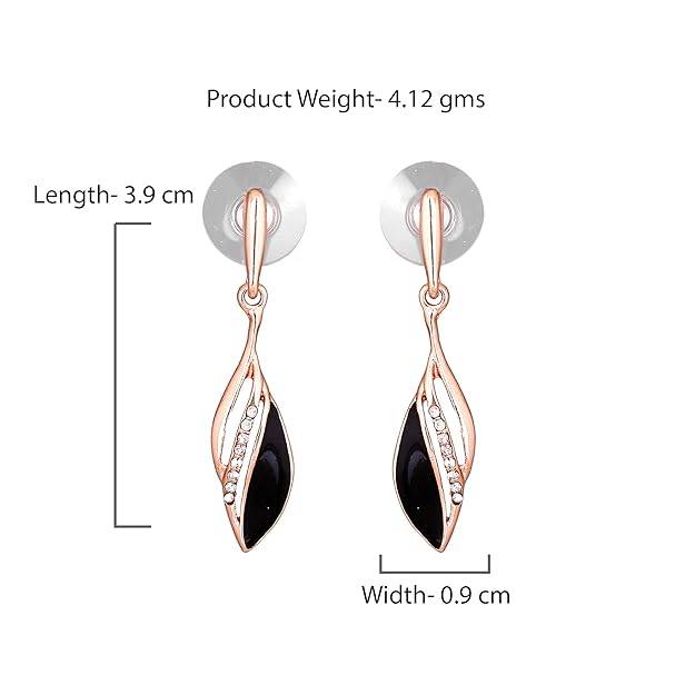 Estele Rosegold Plated Stylish & Elegant Designer Black Enamel Dangler Earrings For Women : 702710RG-BKER