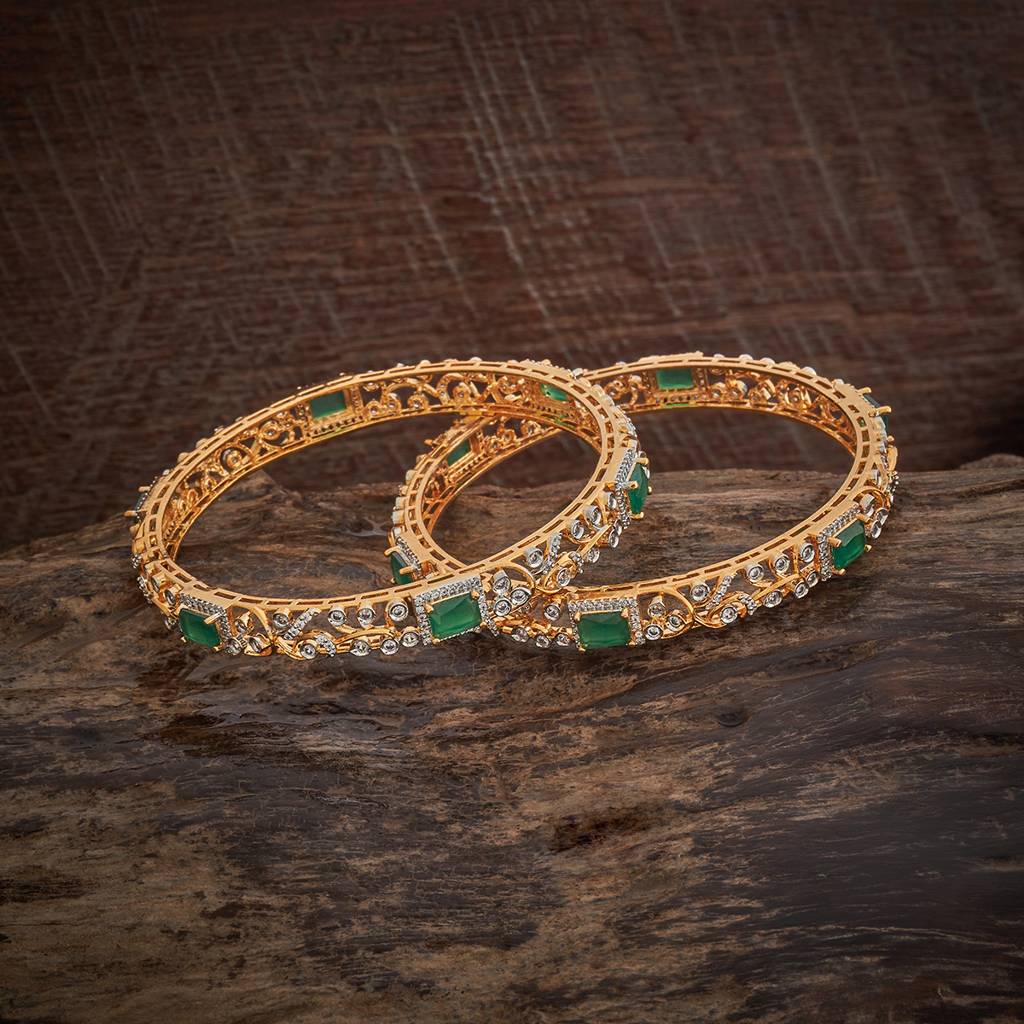 Kushal'S Fashion Jewellery Green Rhodium-Plated Party Zircon Bangle-184649 : 440889