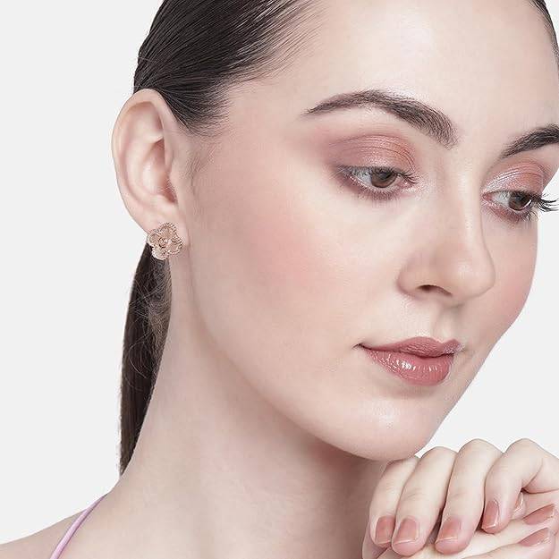 Estele Rosegold Plated Stylish & Trendy Four Leaf Clover Designer Stud Earrings For Women And Girls : 10201-RG-ERER