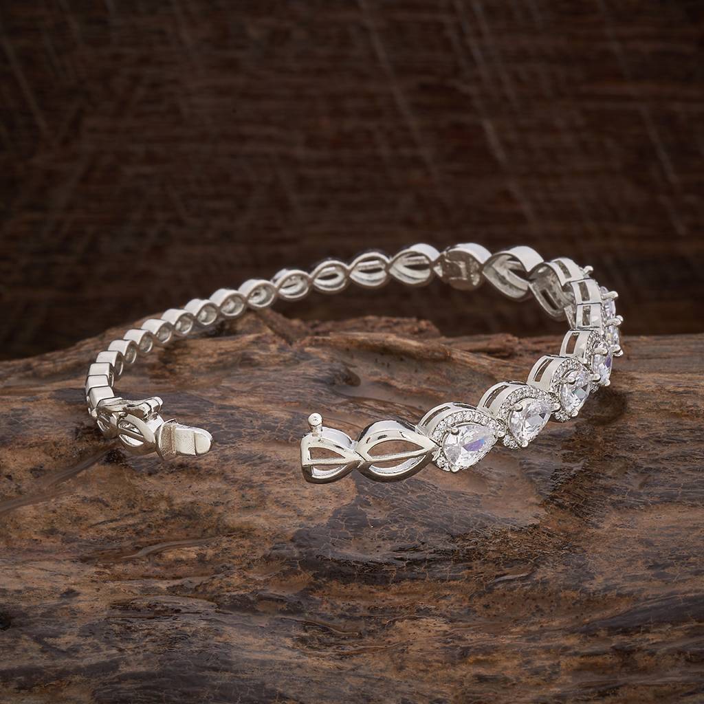 Kushal'S Fashion Jewellery Women White Rhodium-Plated Zircon Kada-178153 : 426719