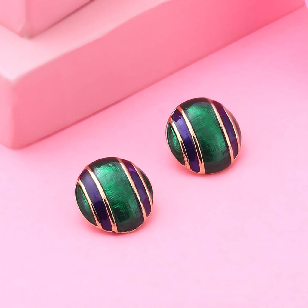 Estele Gold Plated Green, Blue Pinstrip Enamel Stud Earrings For Girls : 671715ER