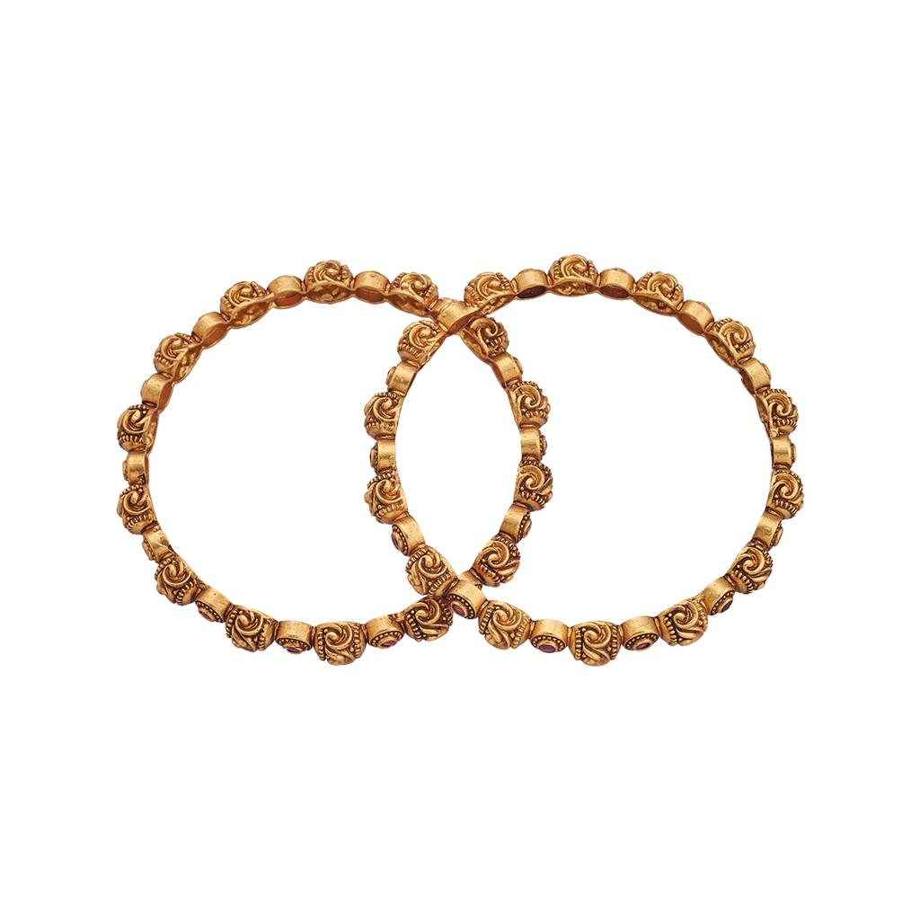 Ruby Gold-Plated Ethnic Antique Bangle-422833 : 422833