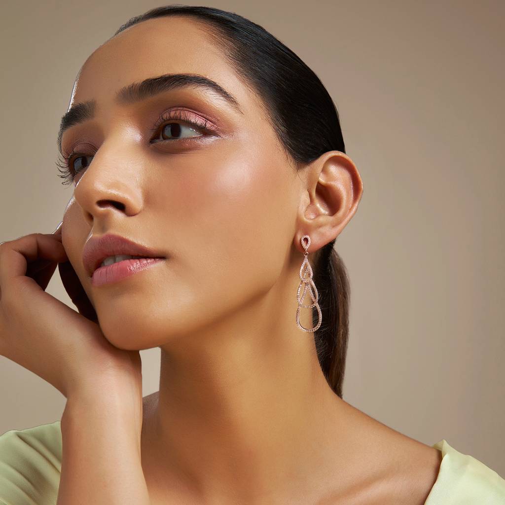 Kushal'S Fashion Jewellery White Rose Gold-Plated Party Zircon Drop Earrings-169469 : 407939