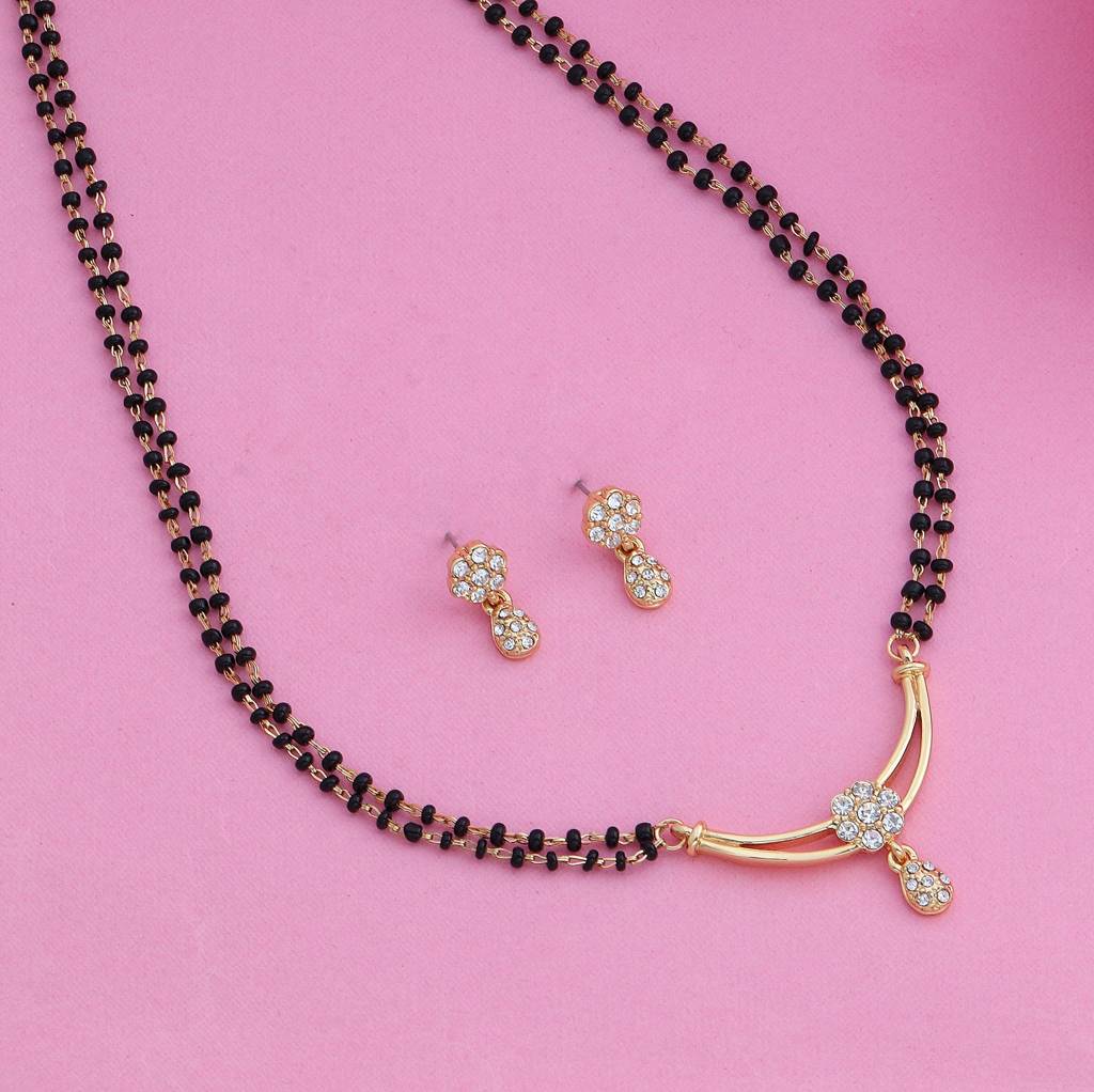 Estele Gold Plated Flower Designer Double Line Mangalsutra Necklace Set For Women : EMS14080075NKER