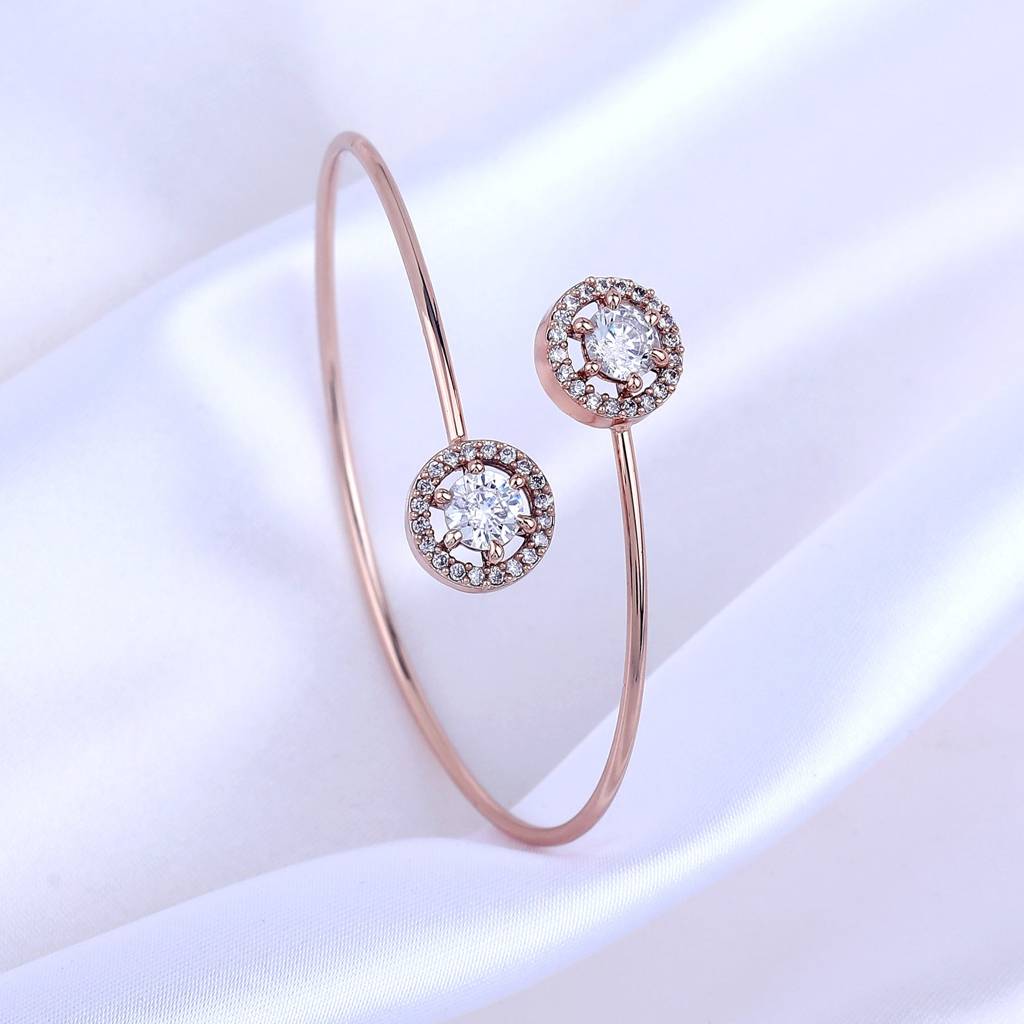 Estele Rosegold Plated Fashionable Circle Motif Cuff Kada Bracelet With White Sparkling Diamonds For Girls And : AD-090-RGWEBR