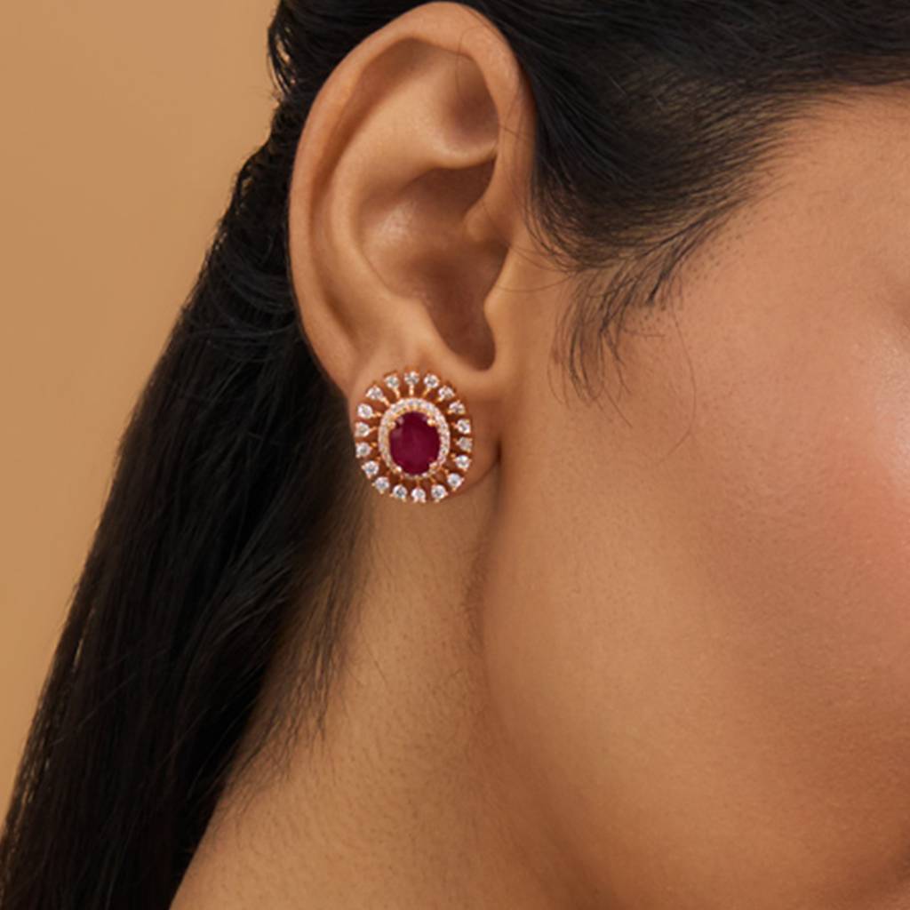 Kushal'S Fashion Jewellery Ruby Gold-Plated Party Wear Zircon Earring-177144 : 424640
