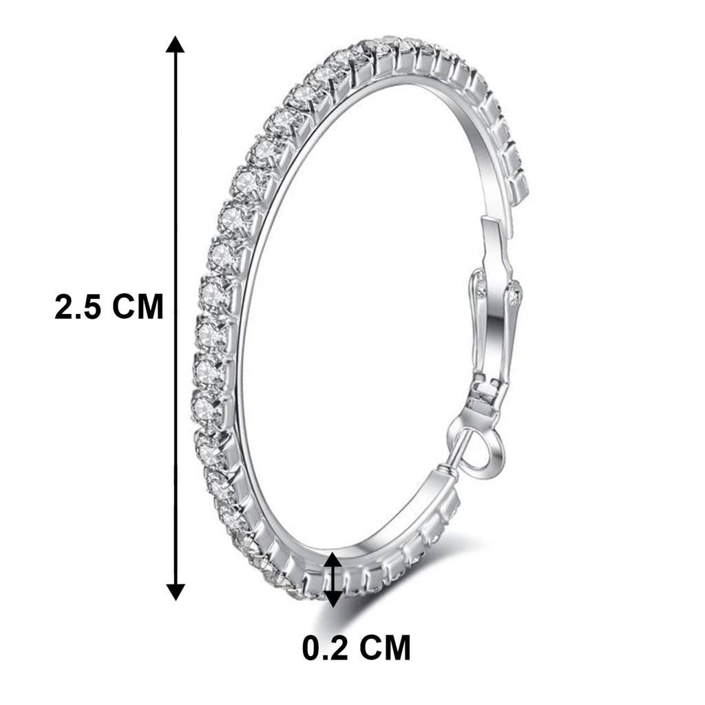 Silver Plated American Diamond Studded Hoop Earrings Office Work Wear Fashion Jewellery Gift For Women & Girls (Px8E : PX8E161