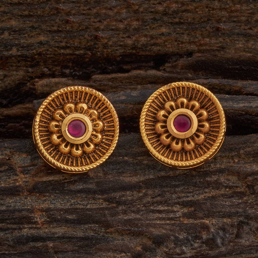 Kushal'S Fashion Jewellery Ruby Gold-Plated Ethnic Antique Studs-435198 : 435198