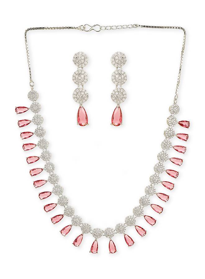 Sparkling Elegance Red And White Zircons Jewellery Set : 8905124435351