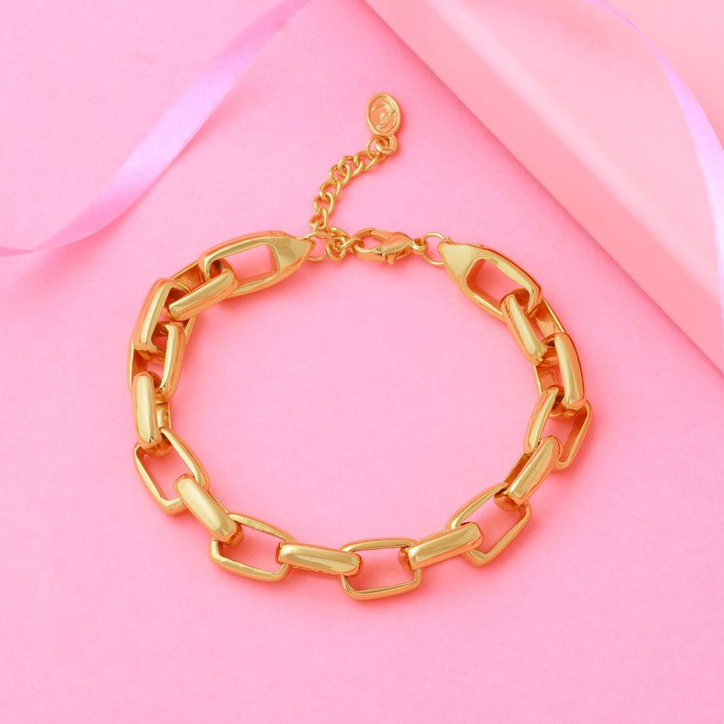 Estele Gold Plated Trendy Rectangle Link Bracelet For Women : 190BR