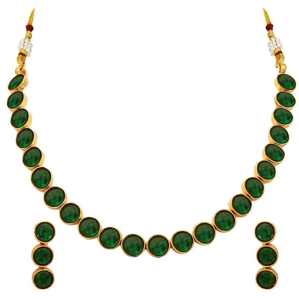 Gold Plated Choker Necklace With Drop Earrings Traditional Jewellery Set For Women Girls-Pf04N3392 : PF04N3392G