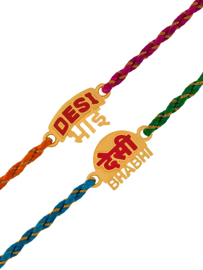 Desi Bhai-Bhabhi Multi Color Thread Lumba Rakhi Combo For Bhaiya Bhabhi : 8905124530629