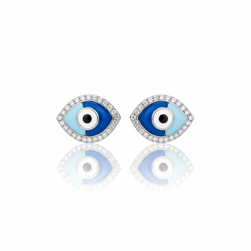 Two-Tone Blue Evil Eye Stud Earrings : TGDEE-3-Y