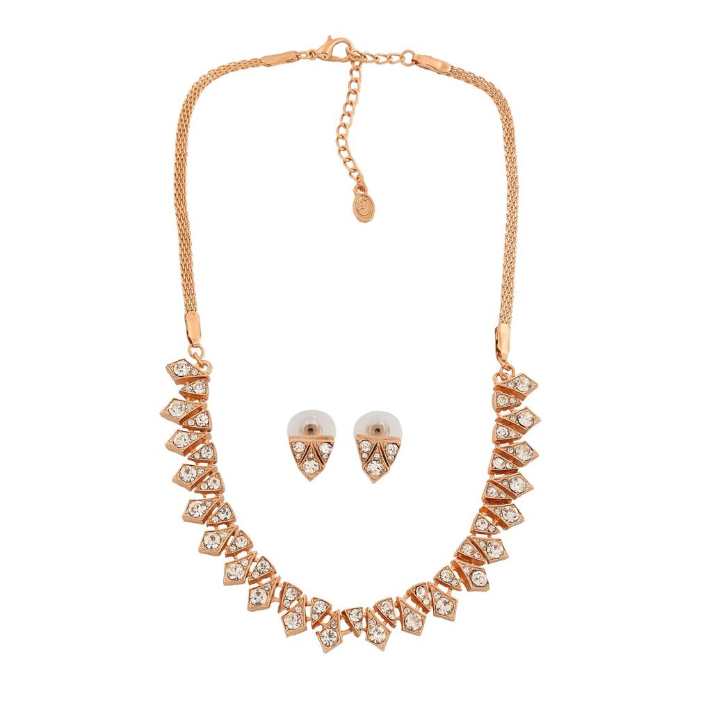 Estele Rose Gold Plated Trendy Classic Necklace Set With Austrian Crystals For Women : 9586-RGNKER