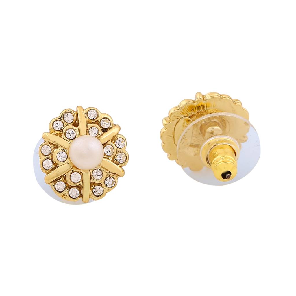 Estele Gold Plated Flower Designer Stud Earrings With Crystals For Women : 696710ER