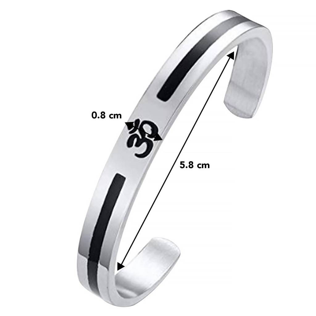Stainless Steel Buddha Namaste Ohm Om Aum Sanskrit Symbol Cuff Bracelet Kada For Men Hindu Yoga Jewellery For Boys : PX9B78