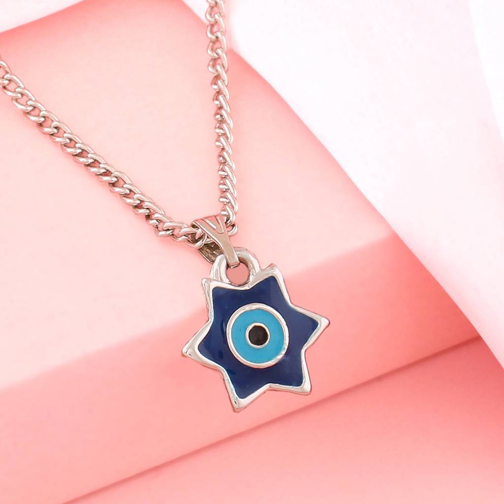 Estele Rhodium Plated Elegant Star Designer Evil Eye Charm Pendant With Chain For Girls/Women : 1015-IR-NBTQPENDANT