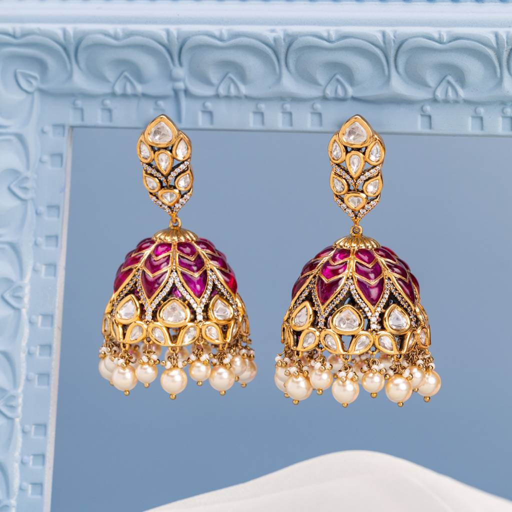 Ethnic Kundan Jhumkas-182254 : 435300