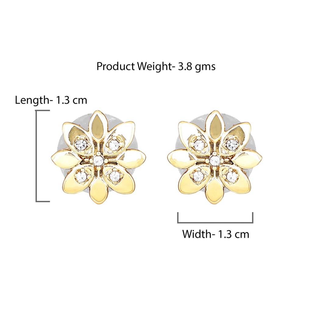 Estele Gold Plated Flower Stud Earrings With Crystals For Women : 659702ER