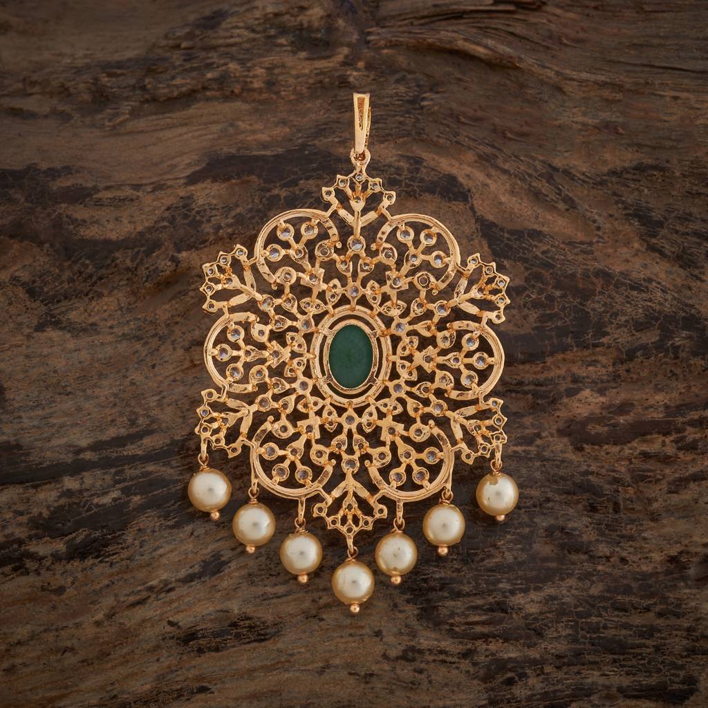 Kushal'S Fashion Jewellery Green Gold-Plated Party Zircon Pendant-182091 : 434981