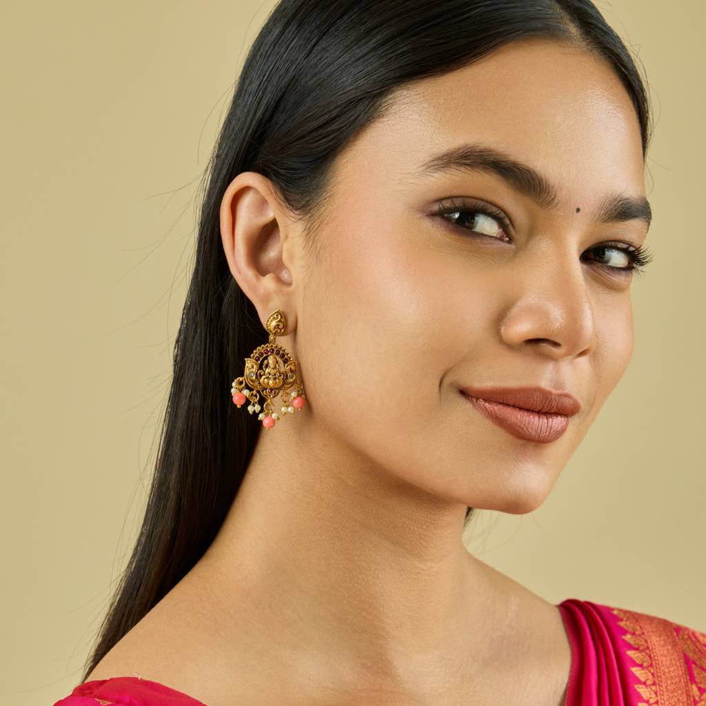 Kushal'S Fashion Jewellery Ruby Gold-Plated Ethnic Antique Earring Drop Earrings-184555 : 440711