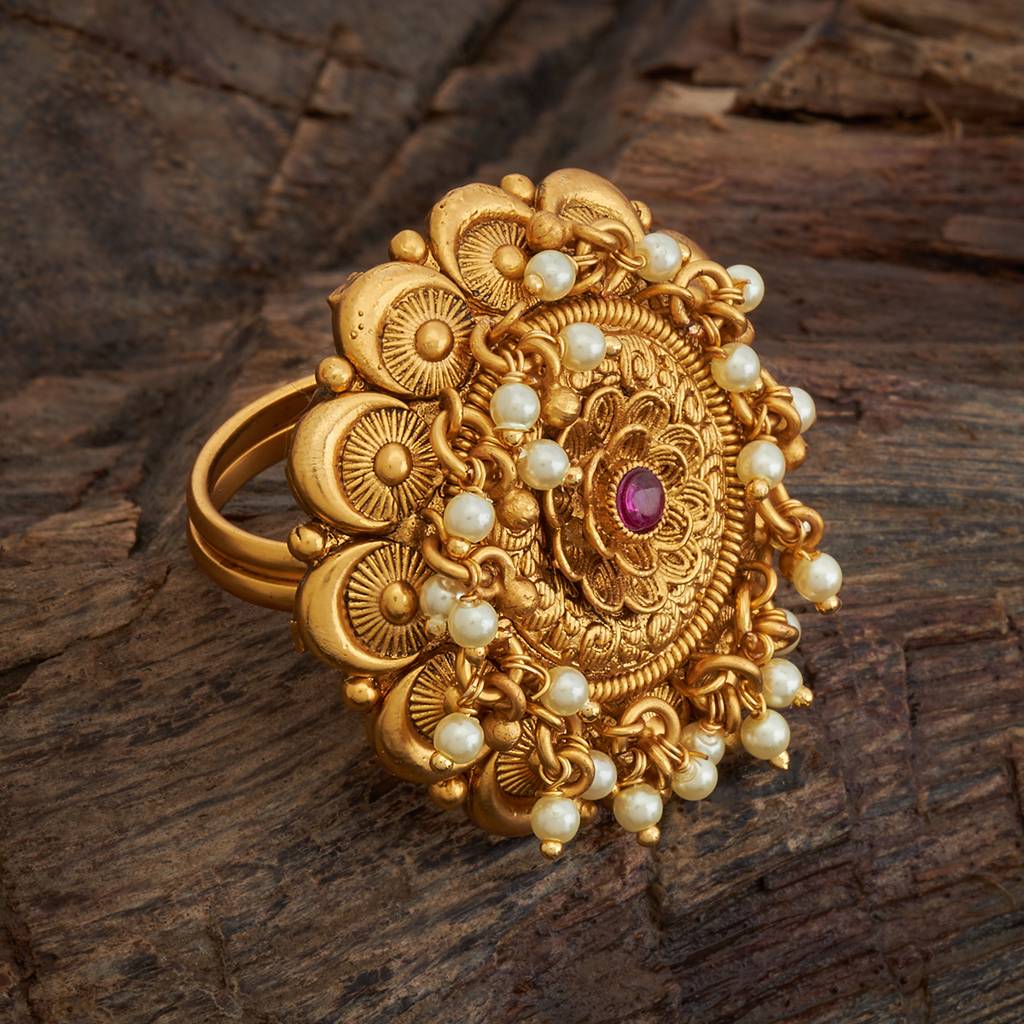 Kushal'S Fashion Jewellery Ruby Gold-Plated Ethnic Copper Antique Finger Ring-166030 : 401678