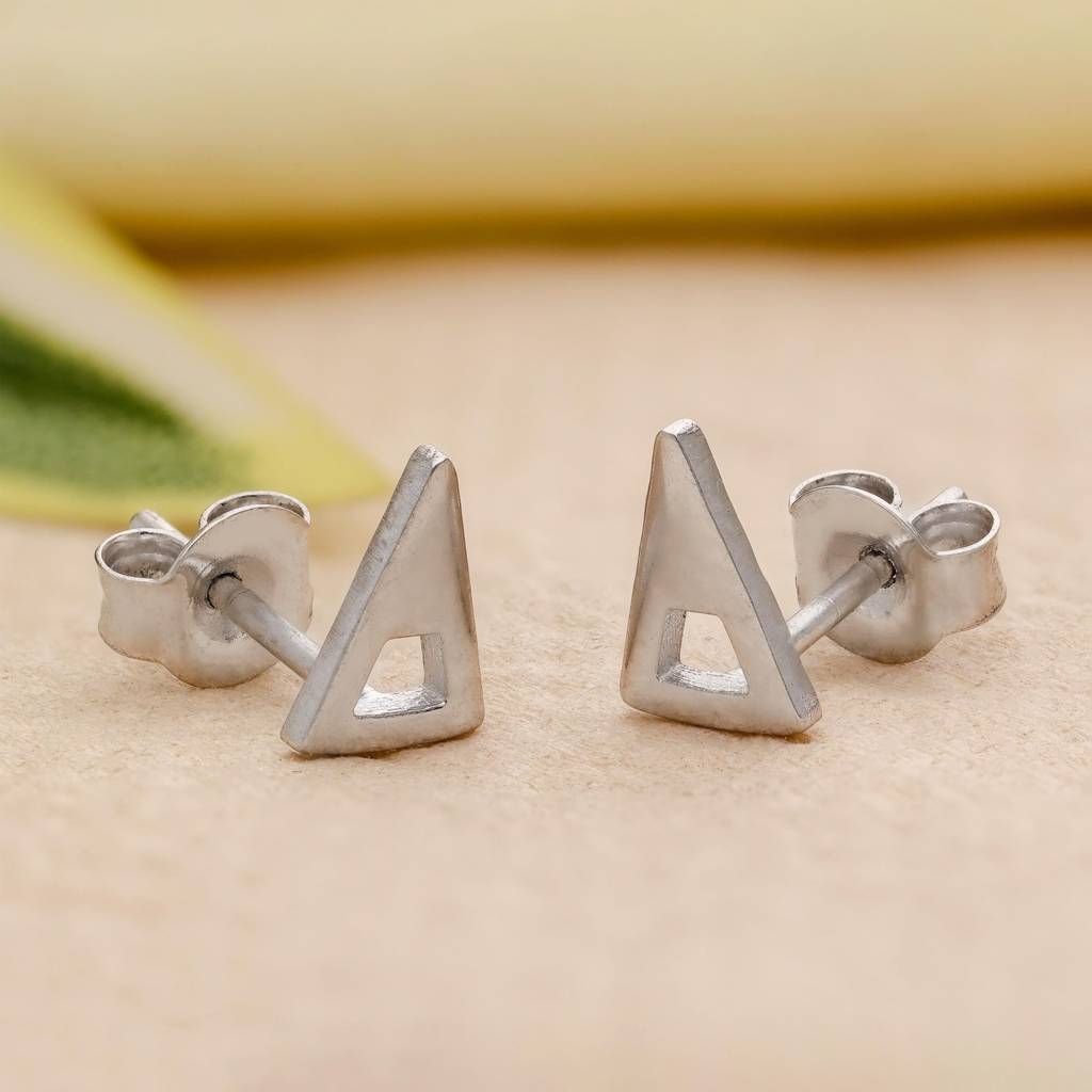 925 Silver Triangle Stud Earrings | Geometric Minimal Jewelry : SE_000814