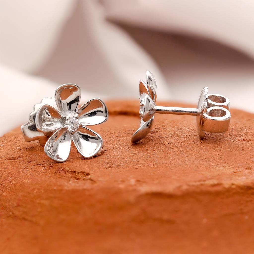 925 Silver Nature Flower Stud Earrings Â Dainty Floral Petal Jewelry Gift : SE_000624