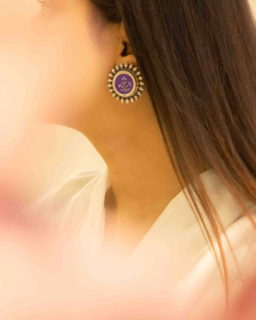 Adya Floral Painted Intricate Stud Earring : SE447