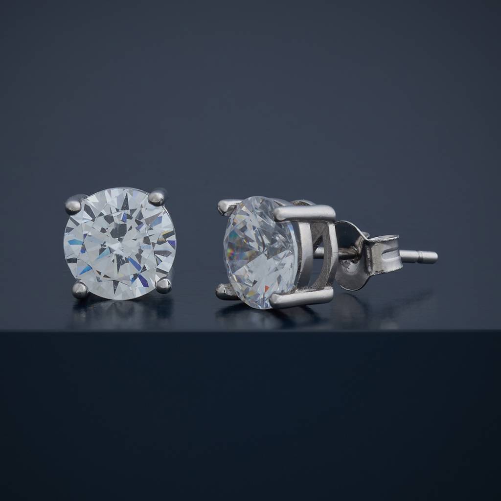 Kushal'S Fashion Jewellery White Gold-Plated Zircon 92.5 Sterling Silver Studs-183248 : 437824