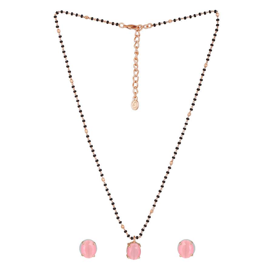 Estele Rose Gold Plated Cz Elegant Mangalsutra Necklace Set With Mint Pink Stones For Women : ADMS040-RGMPNKER