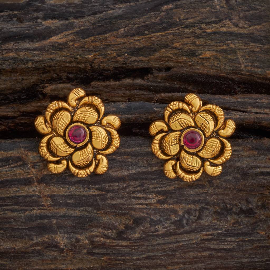 Kushal'S Fashion Jewellery Oxidised Gold-Plated Ethnic 92.5 Pure Silver Temple Studs-177428 : 425368