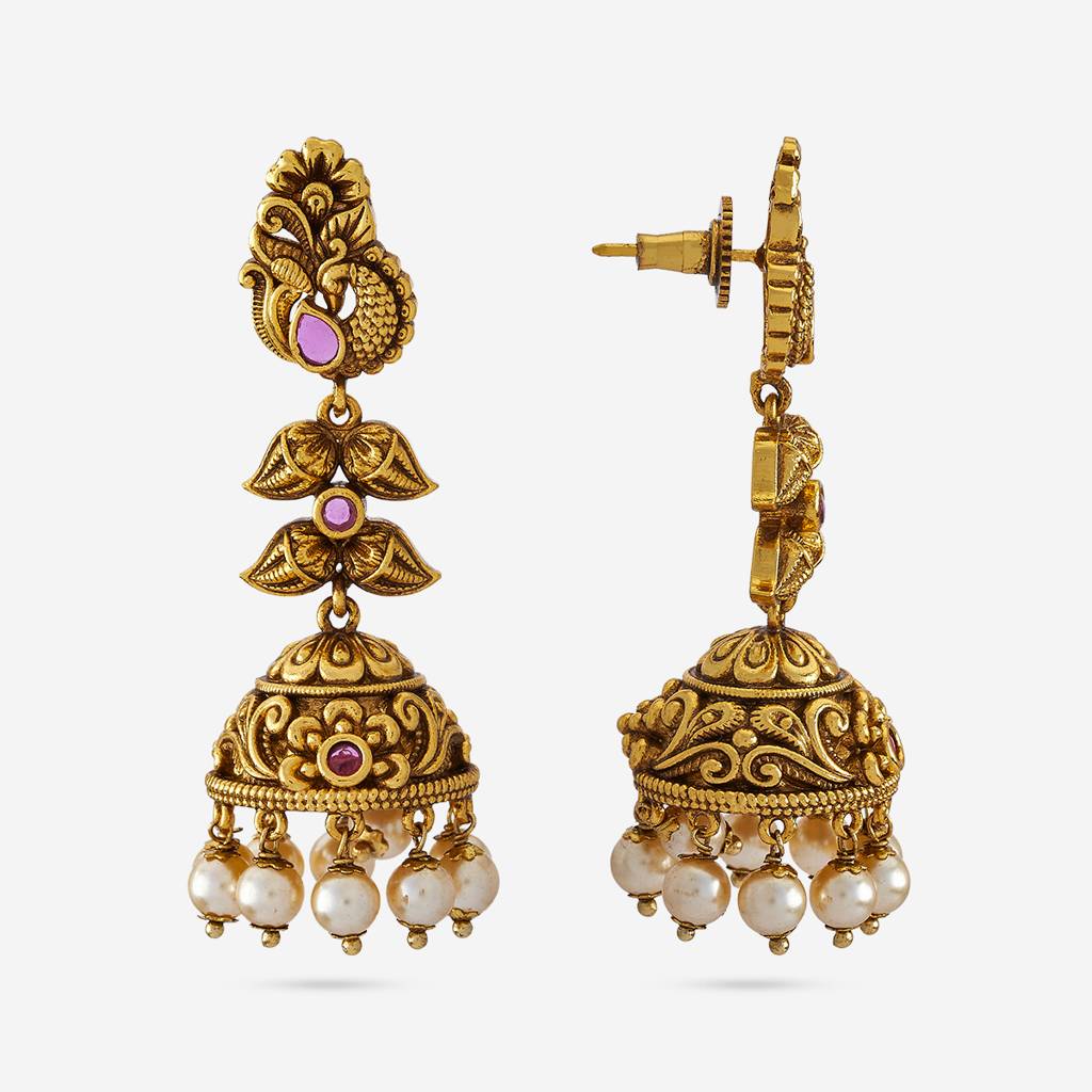 Kushal'S Fashion Jewellery Ruby Gold Plated Ethnic Antique Jhumkas-185665 : 442845