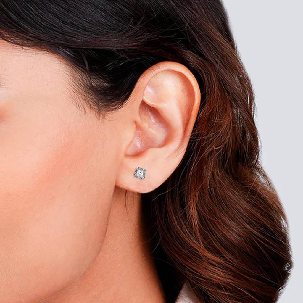 925 Silver Princess Cut Diamond Stud Earrings | Elegant Gift : SE_000868