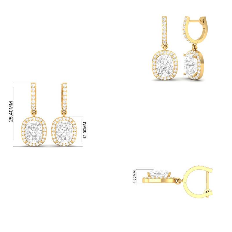 3.0Ct Cushion Halo Moissanite Drop Earrings In 14Kt Gold Over Sterling Silver : TGDE-32