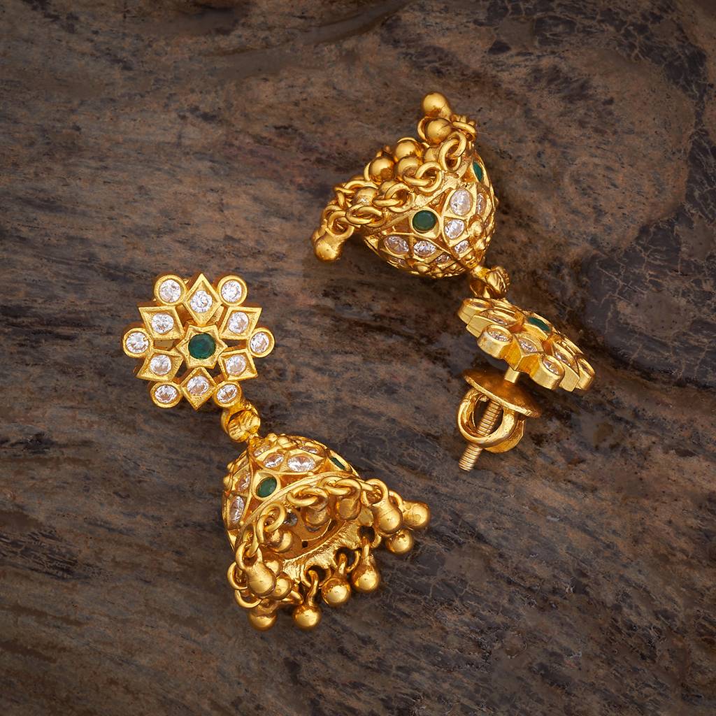 Kushal'S Fashion Jewellery Green Gold-Plated Ethnic 92.5 Pure Silver Temple Jhumkas-177405 : 425430