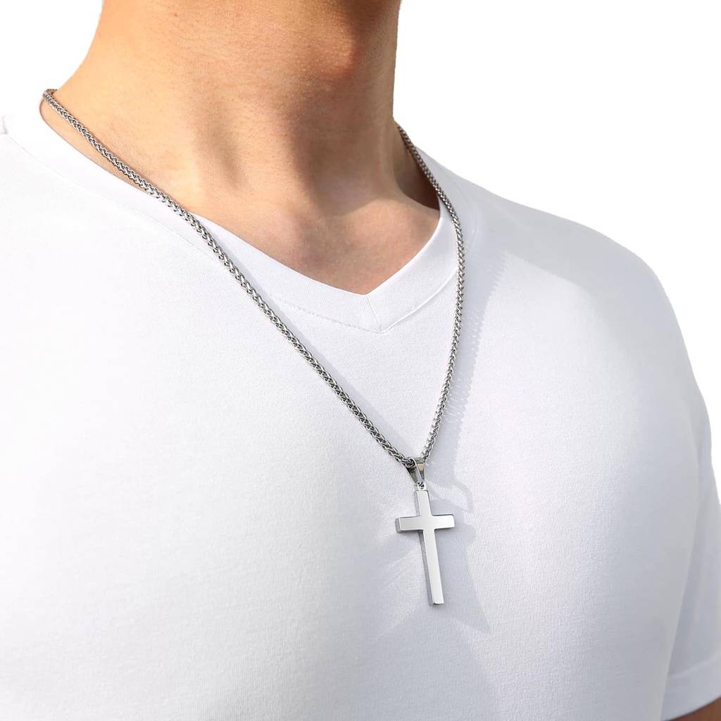 Silver Plated Fancy Cross Pendant With Wheat Chain Fashion Jewellery Gift For Men & Boys : PX5CH92